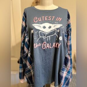 Upcycled Star Wars tee and flannel sleeve